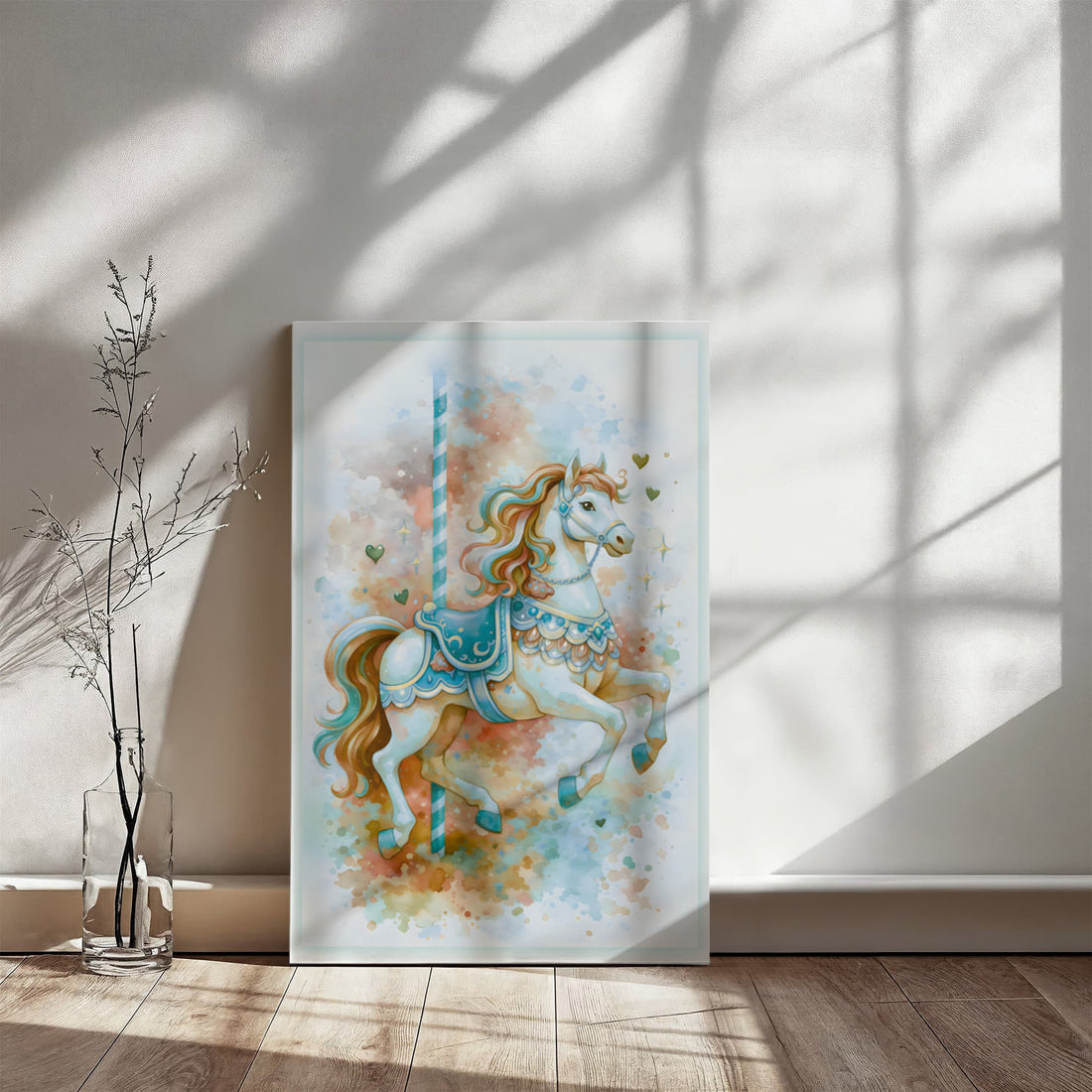 Carousel Horse Canvas Art, Nursery Wall Decor for Kids, Playful Kids Room Wall Art, Vibrant Animal Canvas, Gift for Children