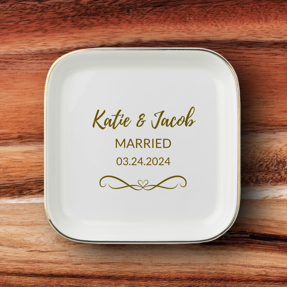 Personalized Married- Engaged Jewelry Dish – Custom Couple Ring Holder With Names and Wedding Date