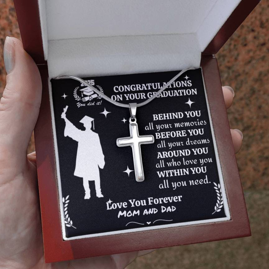 Personalized To My Son/Grandson/Nephew "Congrats 2025 Graduate" Cross Necklace
