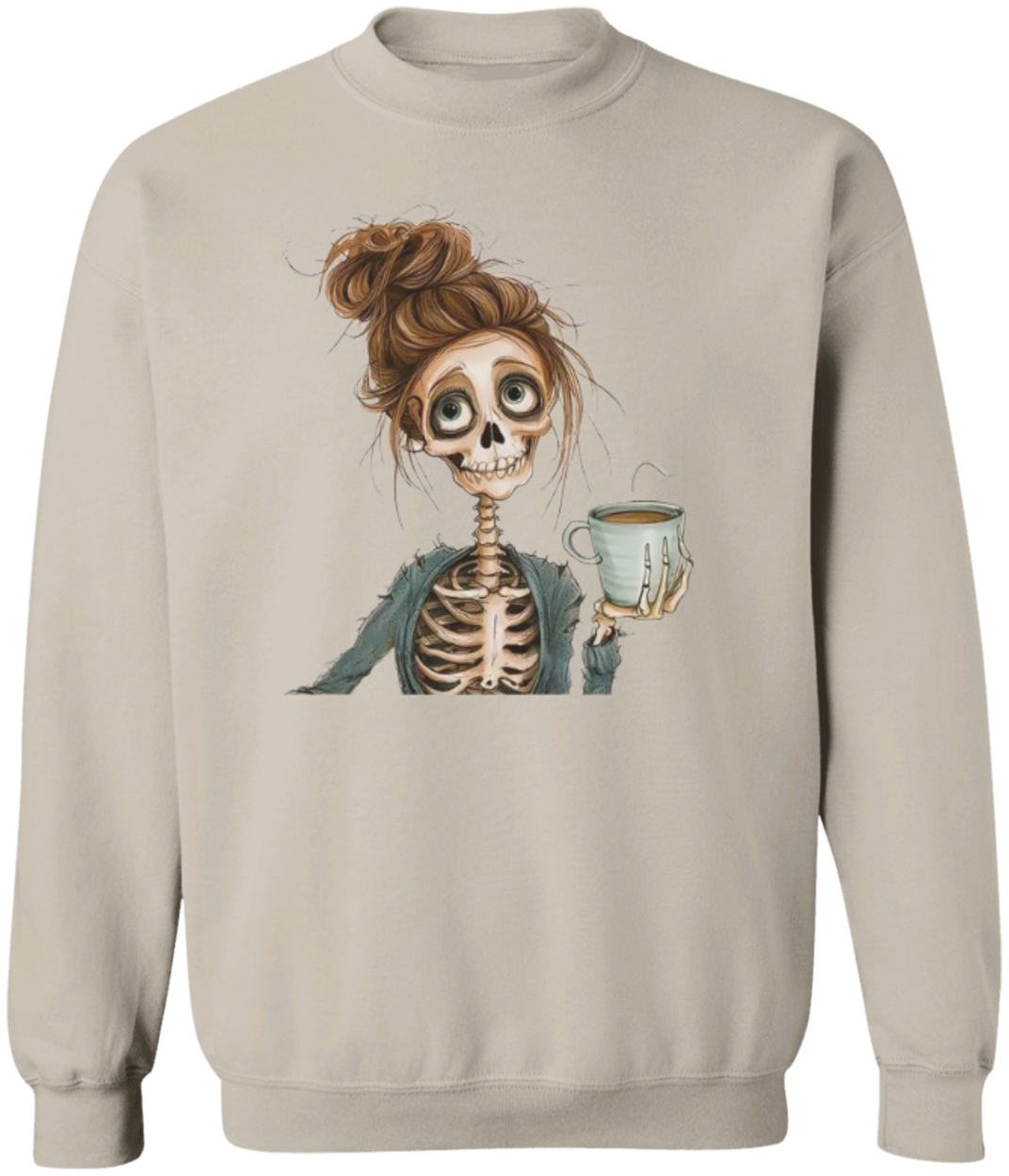 Funny Skull Girl Print Halloween Skeleton Coffee Sweatshirt