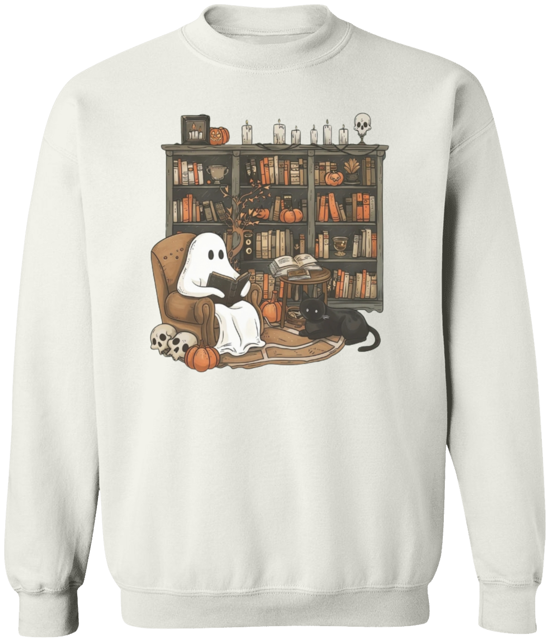 Retro Ghost Reading Books Sweatshirt, Librarian, Teacher Ghost Halloween