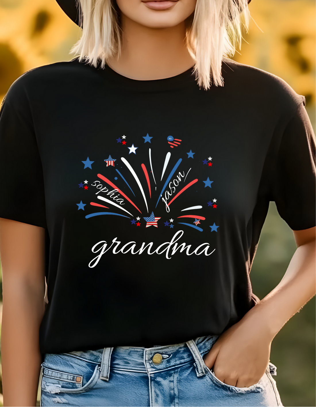 4th of July Grandma, Mom, Grandpa T Shirt, Custom Patriotic Grandma Shirt with Kids names