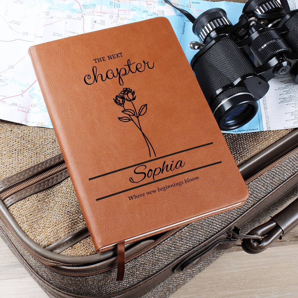 Personalized Graduation Leather Journal with Birth Flowers, Vegan Notebook Gift, Custom Name, Inspirational Quote