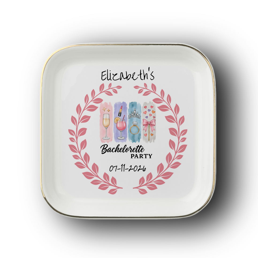Personalized Bachelorette Party Jewelry Dish – Custom Name & Date Ring Dish