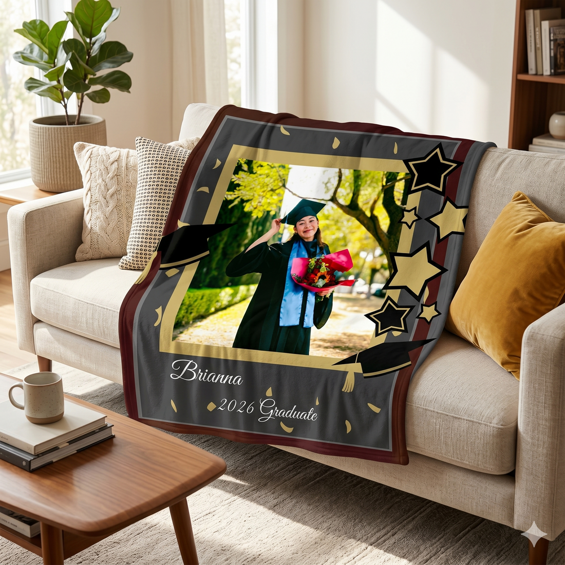 Personalized Graduation Blanket with Photo – Custom Name & Year Keepsake Gift for Graduate (Class of 2026)