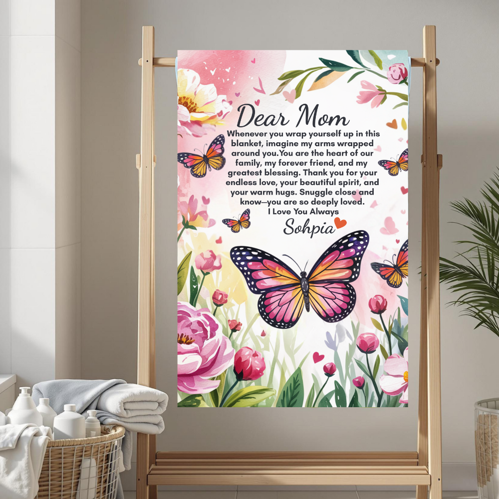 Personalized Mom Butterfly Throw Blanket, Mothers Day Gifts, For Mom Butterfly Blanket