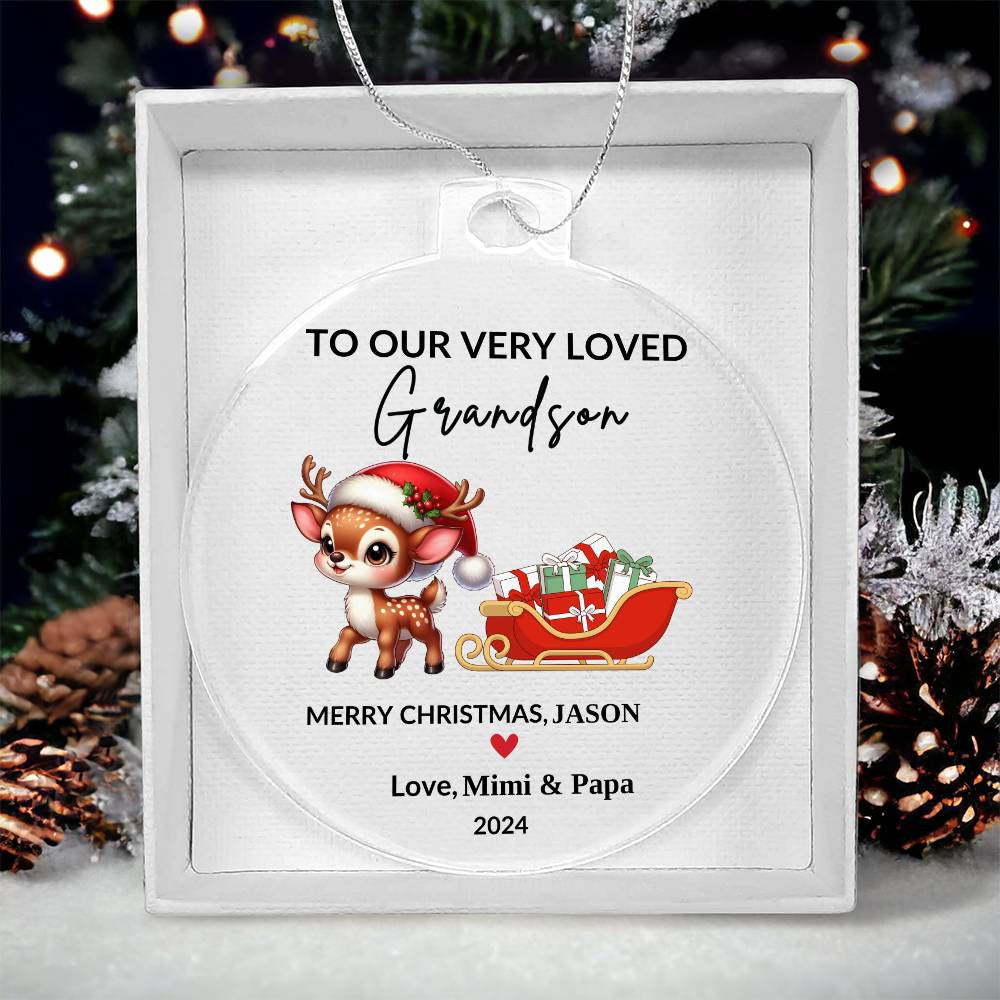 Personalize "To Our Grandson" Christmas Acrylic Ornament!