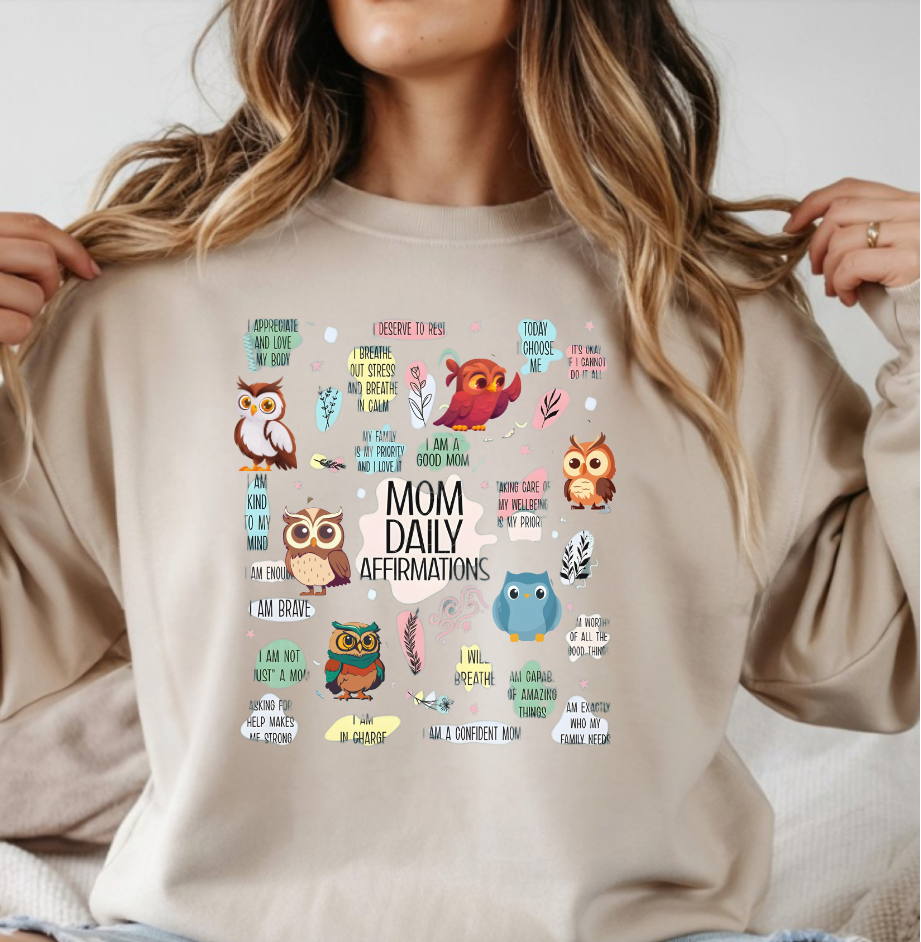 Mom Affirmation Sweatshirt, Cute Owl Design, Unisex Gift, Soft Cotton Blend Crewneck, Inspirational Apparel, Cozy and Durable