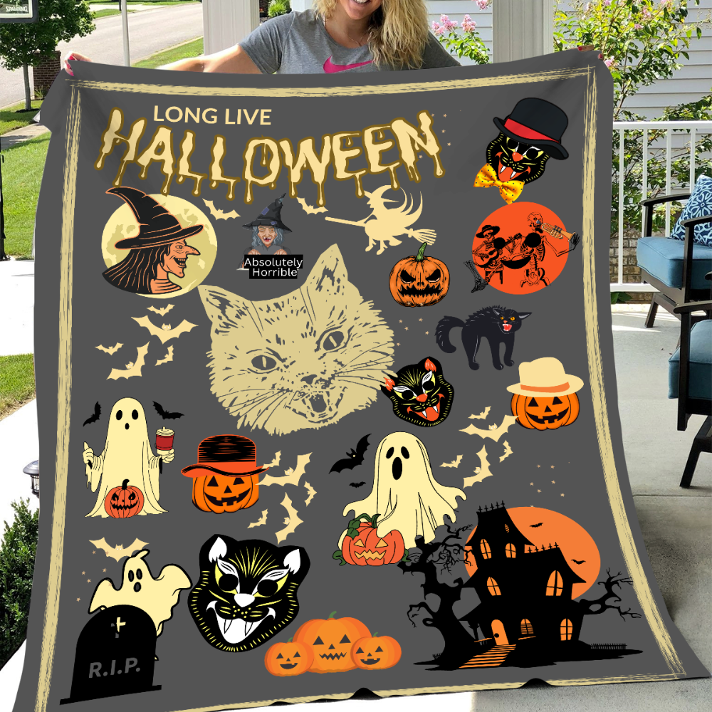 “Long Live Halloween – Vintage Spooky Blanket” 50x60 Cozy Plush Fleece Blanket