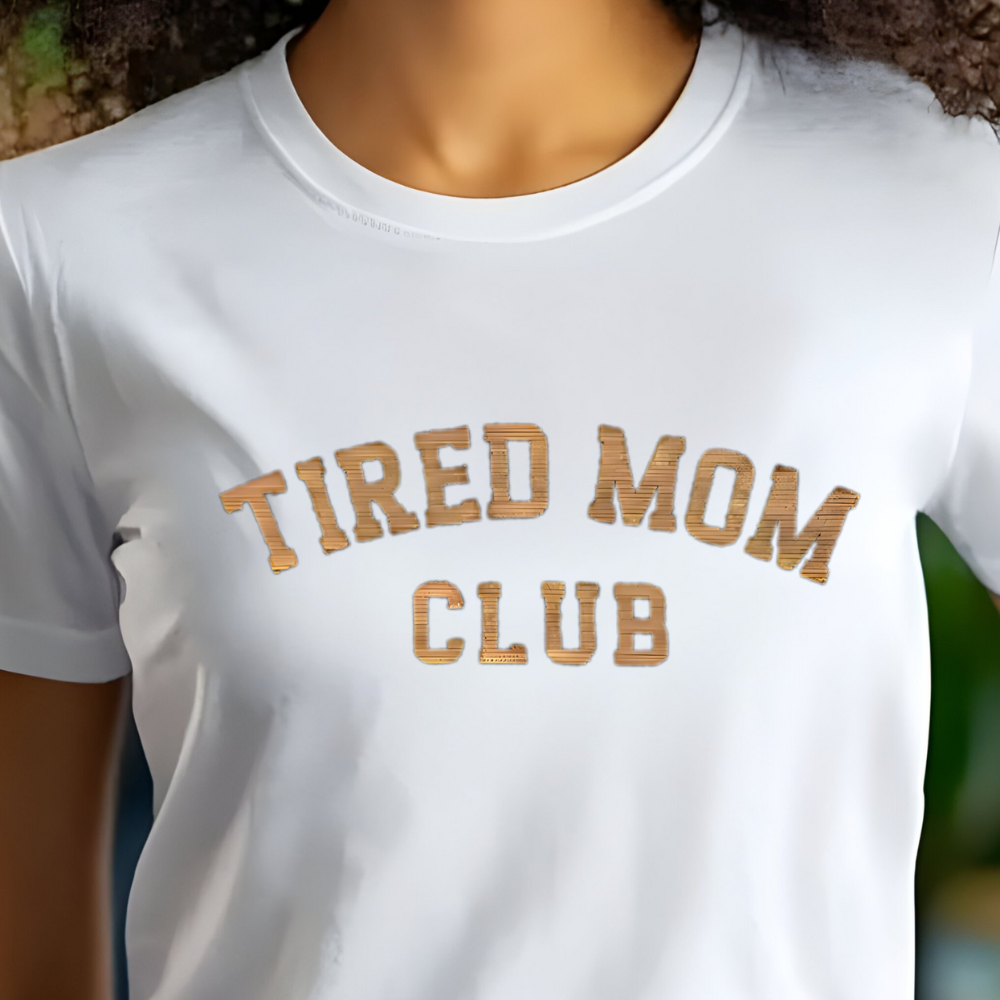 Embroidered Tired Mom Club T-Shirt: Trendy Mama Shirt Cotton Tee