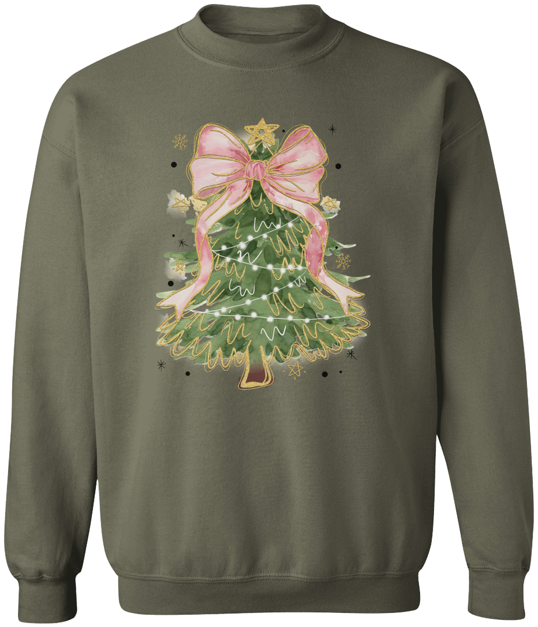 Watercolor Pink Bow Christmas Tree Coquette Sweatshirt – Cute & Classy Holiday Crewneck