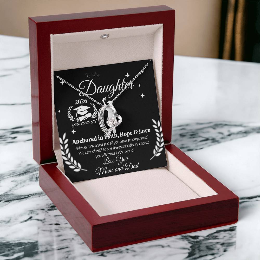 To My Daughter Graduation Necklace 2026 – Anchored in Faith, Hope & Love Gift from Mom and Dad | Graduation Jewelry Keepsake