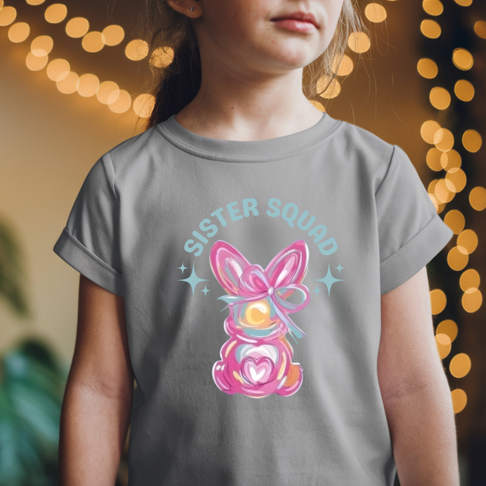 Easter Bunny Shirt for Kids, Girls Easter Shirt, Bunny Easter Tee, Sister Squad Design, Easter Egg Hunt Shirt, Pastel Bunny Top