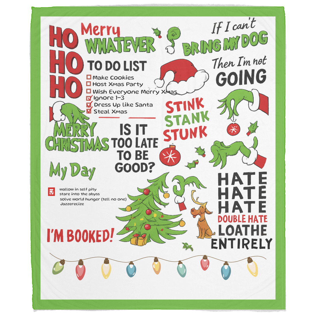 Funny Grinch Christmas Blanket – Holiday To-Do List Blanket, Cozy Xmas Gift, Whoville Humor Decor, Green Red