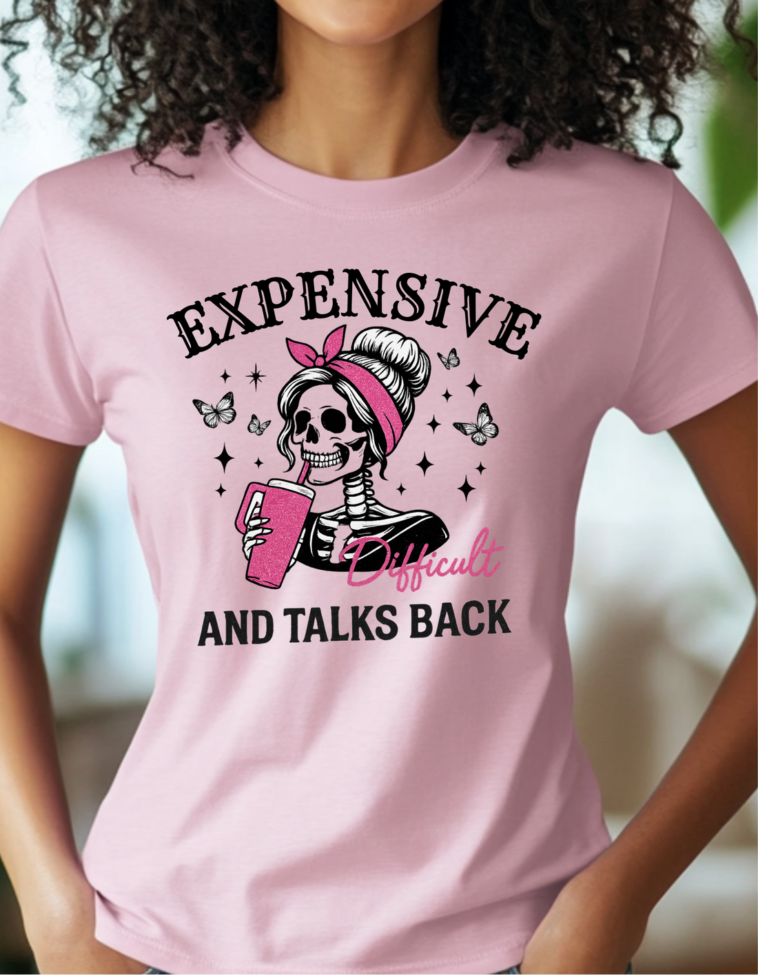 Funny "Expensive & Talks Back" Skeleton Graphic T-Shirt