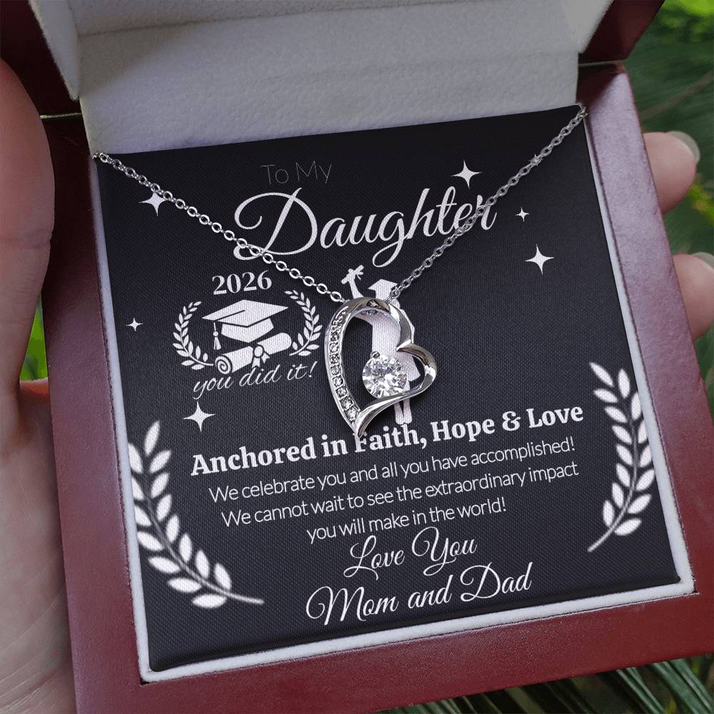 To My Daughter Graduation Necklace 2026 – Anchored in Faith, Hope & Love Gift from Mom and Dad | Graduation Jewelry Keepsake