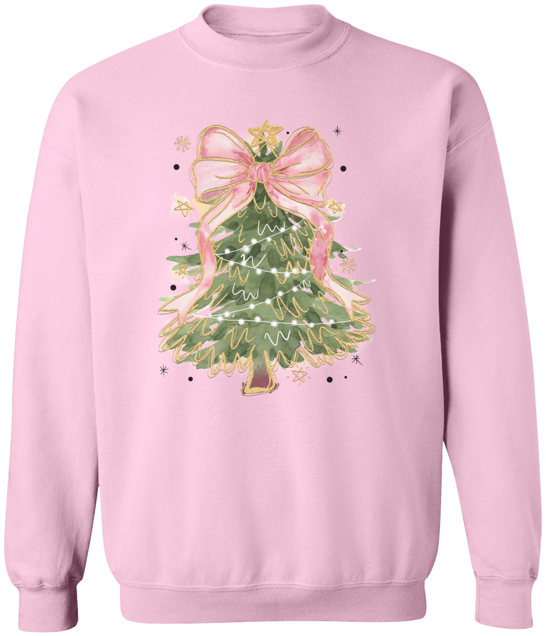 Watercolor Pink Bow Christmas Tree Coquette Sweatshirt – Cute & Classy Holiday Crewneck