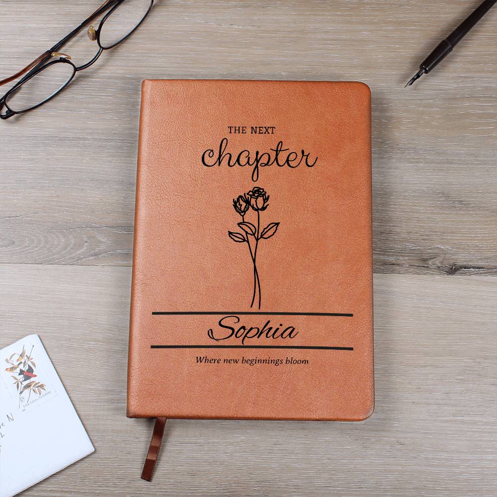 Personalized Graduation Leather Journal with Birth Flowers, Vegan Notebook Gift, Custom Name, Inspirational Quote