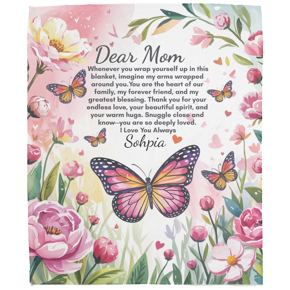 Personalized Mom Butterfly Throw Blanket, Mothers Day Gifts, For Mom Butterfly Blanket