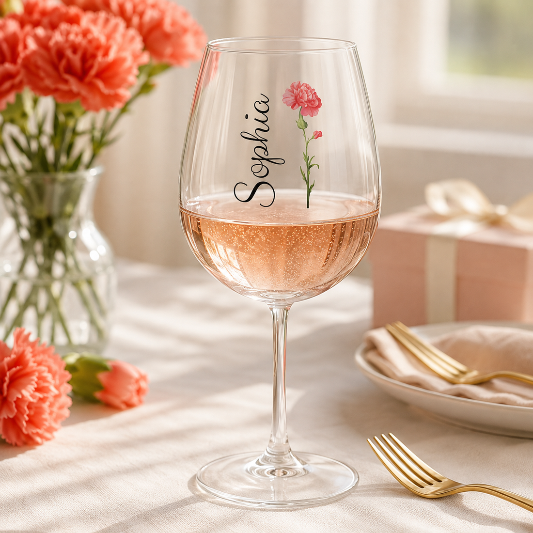 Personalized Birth Flower Wine Glass – Custom Name, Stemmed or Stemless