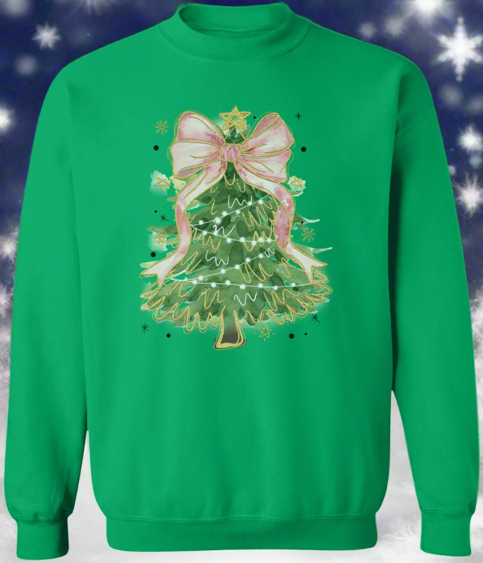 Christmas Tree Bow Shirt, Christmas Coquette Pullover Sweatshirt