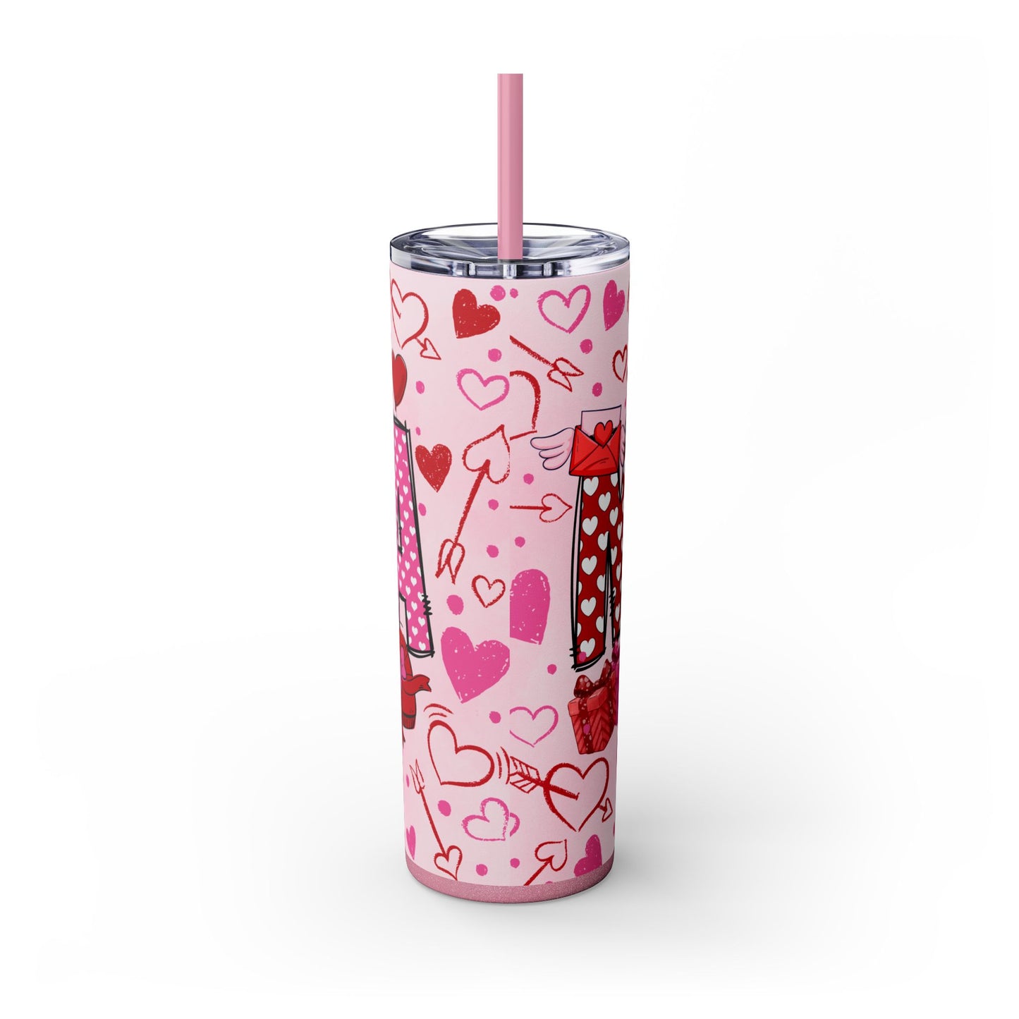 Valentine Day "MAMA Bow and Hearts" Skinny Tumbler with Straw, 20oz