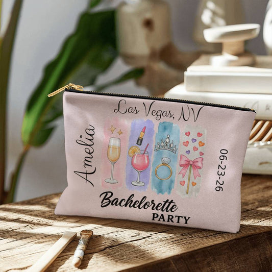 Personalized Bachelorette Party Makeup Bag, Bridal Shower Favor, Bridesmaid Gift Idea