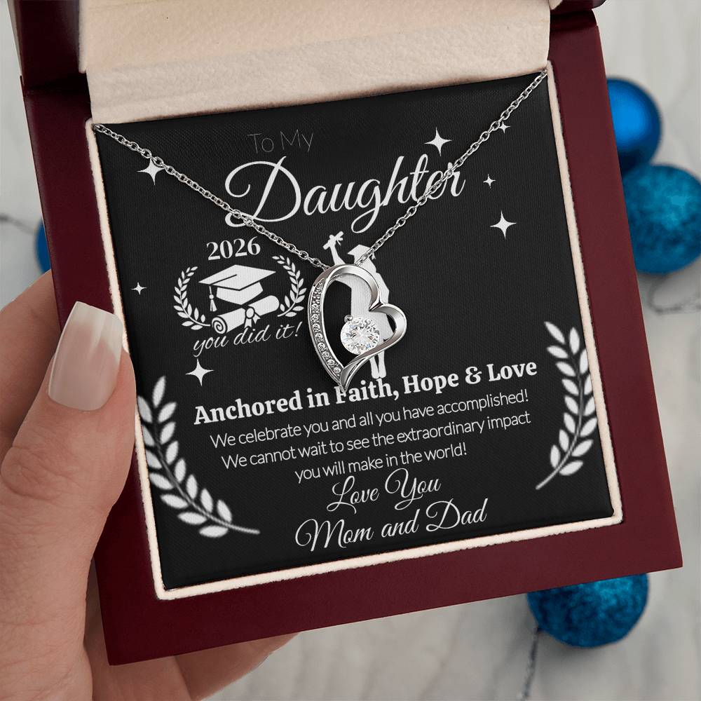 To My Daughter Graduation Necklace 2026 – Anchored in Faith, Hope & Love Gift from Mom and Dad | Graduation Jewelry Keepsake