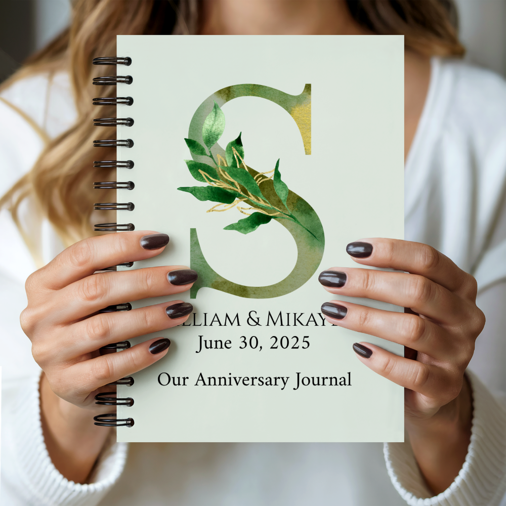 Personalized Anniversary Journal for Couples – Custom Initial & Names Notebook – Romantic Keepsake Gift for Him or Her