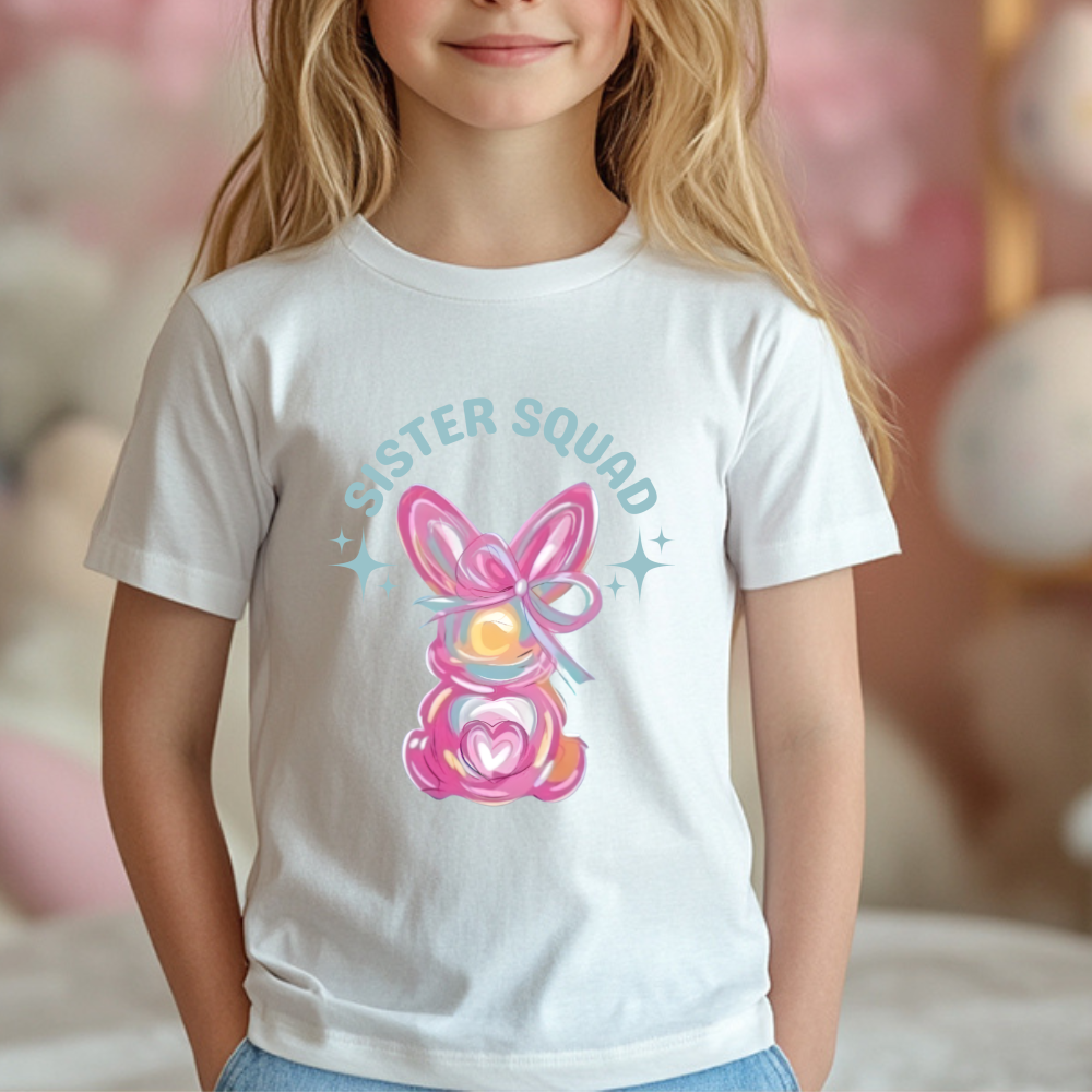 Easter Bunny Shirt for Kids, Girls Easter Shirt, Bunny Easter Tee, Sister Squad Design, Easter Egg Hunt Shirt, Pastel Bunny Top
