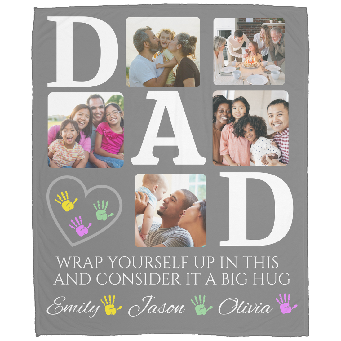 "BIG HUG" Custom Family Photo Throw, Father's Day Gift, Cozy Warm Blanket, Memory Keepsake