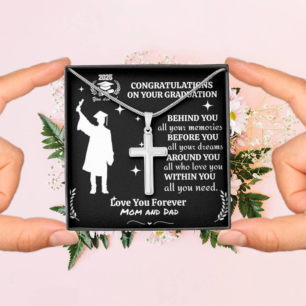 Personalized To My Son/Grandson/Nephew "Congrats 2025 Graduate" Cross Necklace