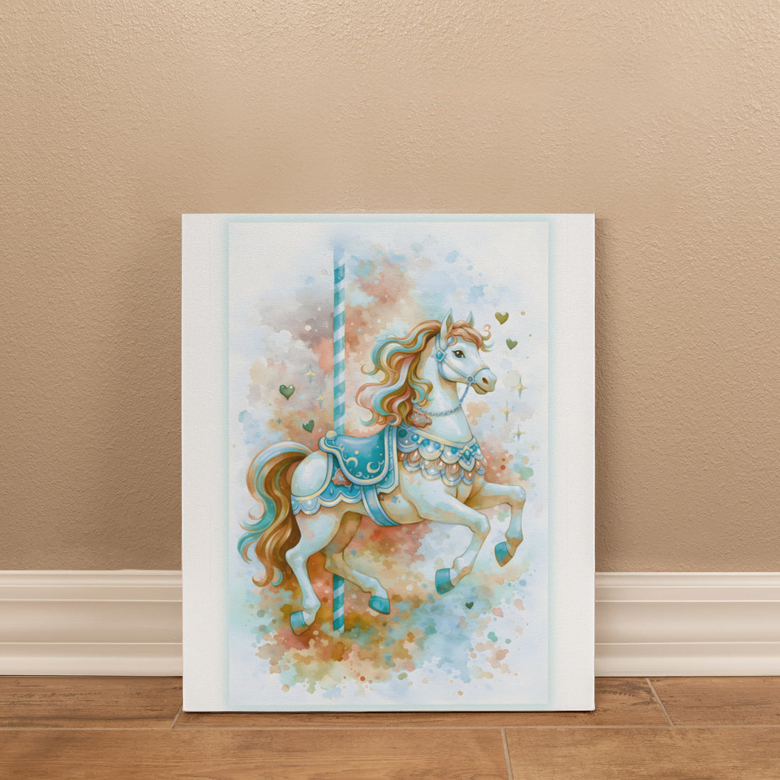 Carousel Horse Canvas Art, Nursery Wall Decor for Kids, Playful Kids Room Wall Art, Vibrant Animal Canvas, Gift for Children