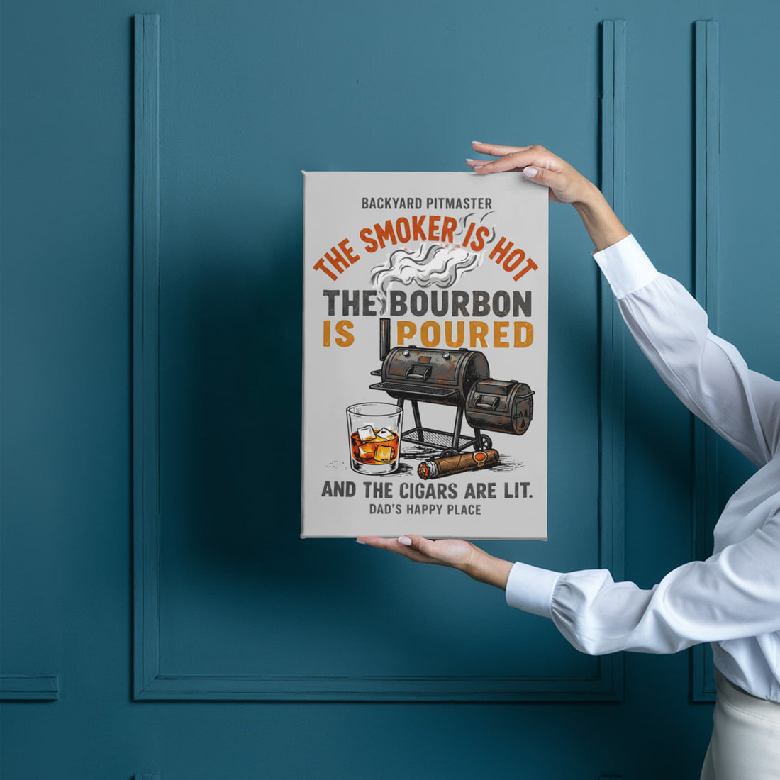 Backyard Pitmaster Canvas, BBQ Grill Art, Bourbon Decor, Dad's Man Cave Sign, Smoker Gift, Father's Day Present, Bourbon Lover Art