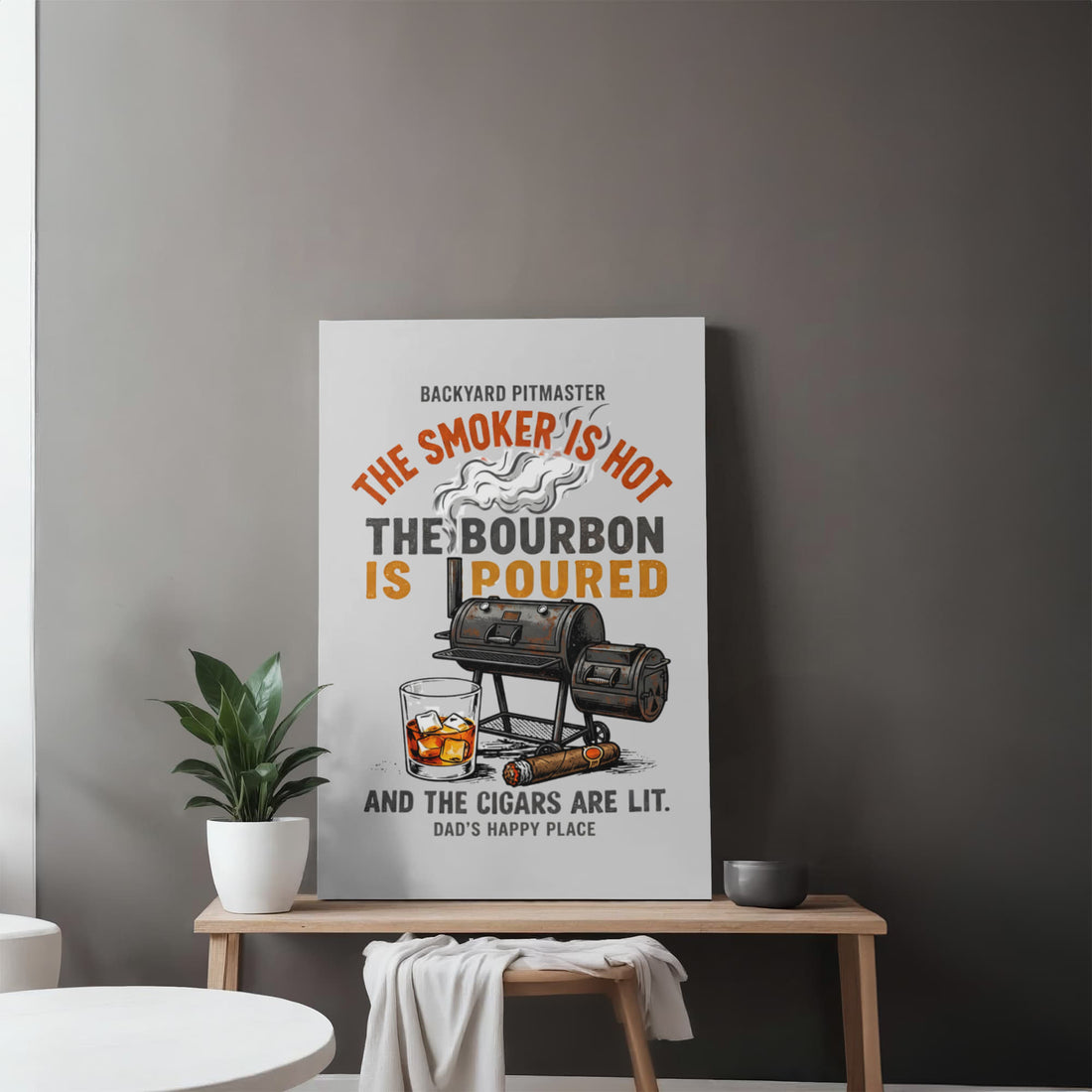 Backyard Pitmaster Canvas, BBQ Grill Art, Bourbon Decor, Dad's Man Cave Sign, Smoker Gift, Father's Day Present, Bourbon Lover Art