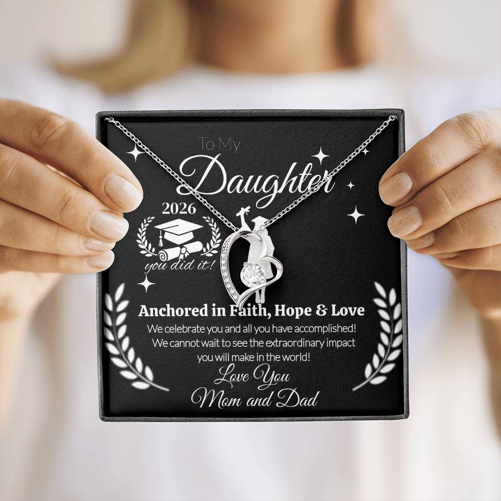 To My Daughter Graduation Necklace 2026 – Anchored in Faith, Hope & Love Gift from Mom and Dad | Graduation Jewelry Keepsake