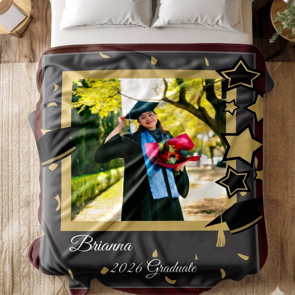 Personalized Graduation Blanket with Photo – Custom Name & Year Keepsake Gift for Graduate (Class of 2026)