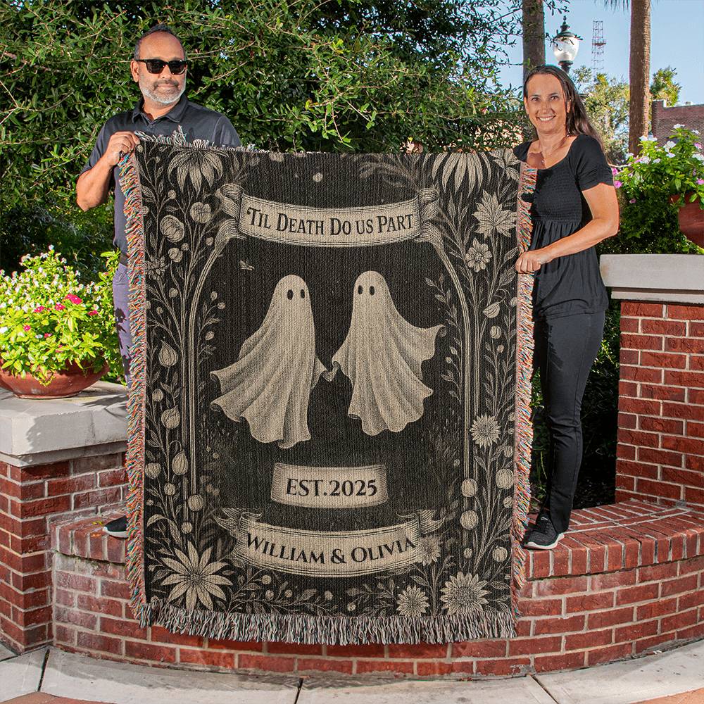 Personalized Ghost Couple 'Till Death Do Us Part' | Wedding Gift | Spooky Halloween Blanket  50x60