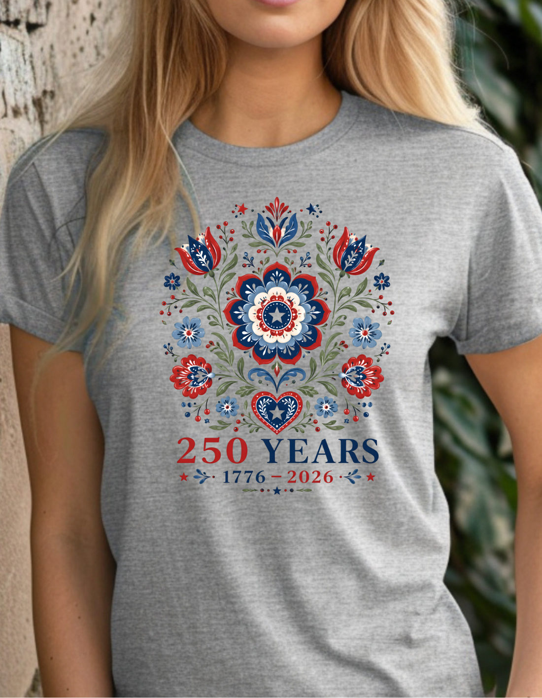 Patriotic Floral Anniversary T-Shirt, 250 Years Celebration Tee, American Heritage Gift, Vintage Style, Graphic Tee