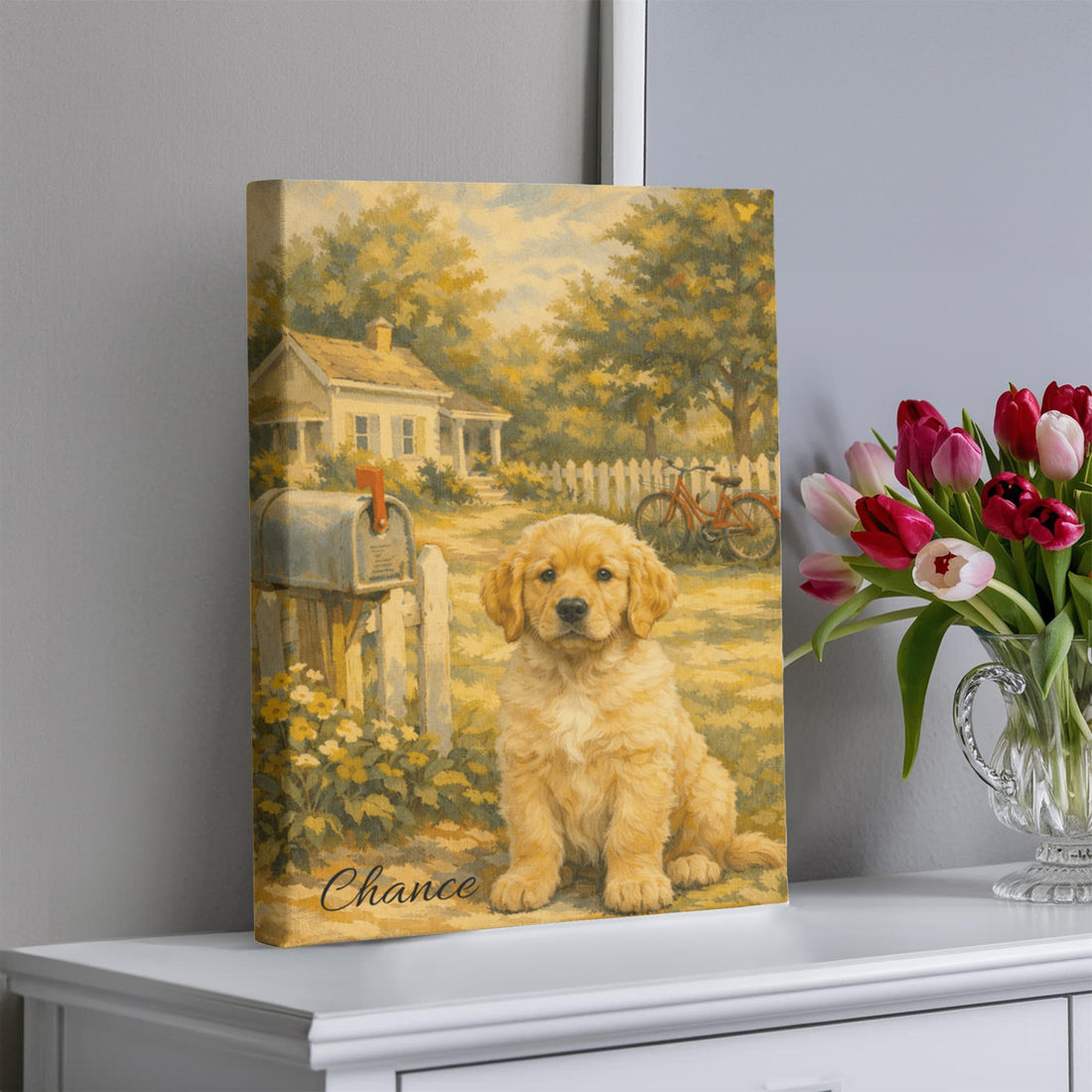 Custom Pet Illustrated Portrait from Photo, Vintage Americana Wall Art, Personalized Pet or Family Illustration, Wrapped Canvas