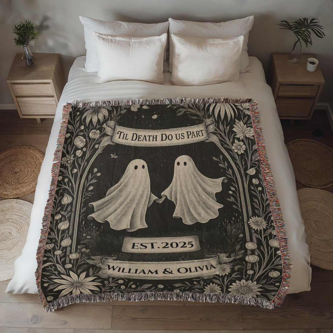 Personalized Ghost Couple 'Till Death Do Us Part' | Wedding Gift | Spooky Halloween Blanket  50x60