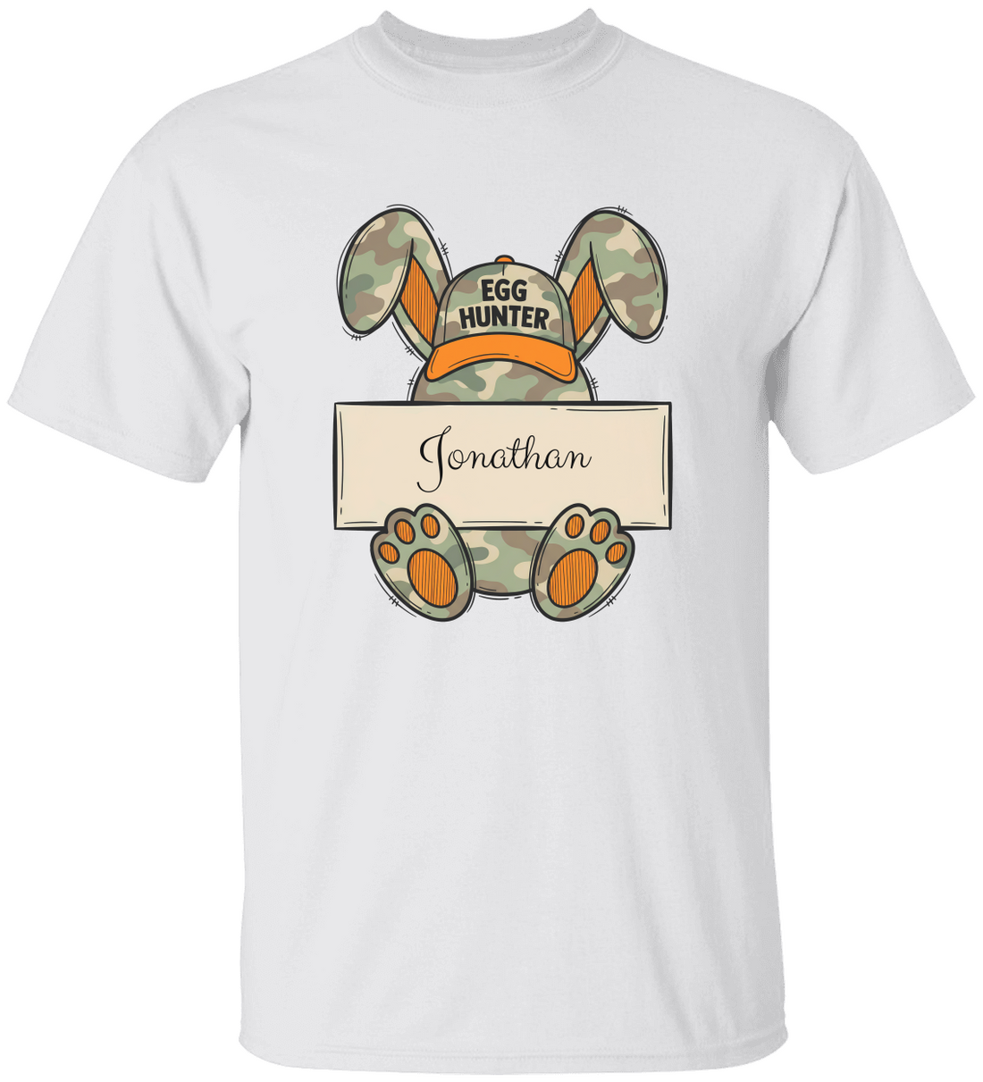 Personalized Easter Kids T-Shirt, Egg Hunter Bunny Shirt, Custom Name Toddler Tee, Easter Gift, Camouflage Bunny Ears