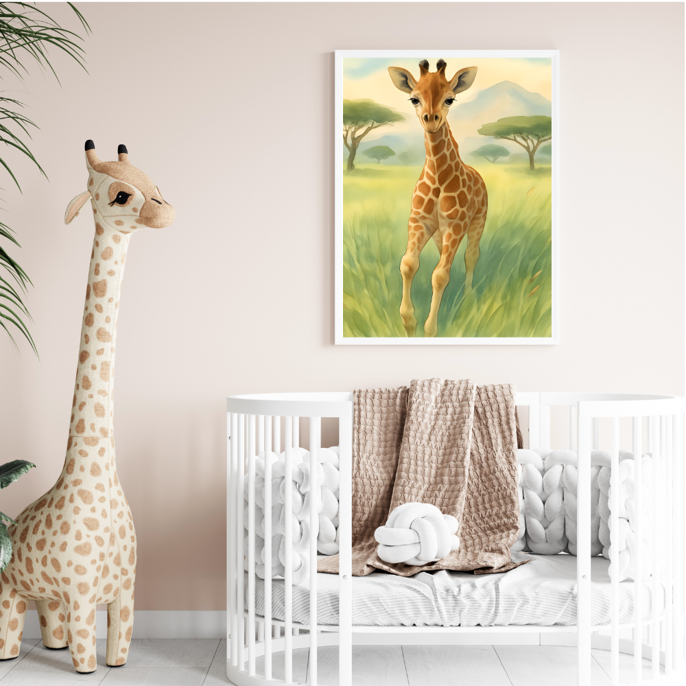 Safari Animal Nursery Prints: Watercolor Lion, Giraffe, Elephant Art