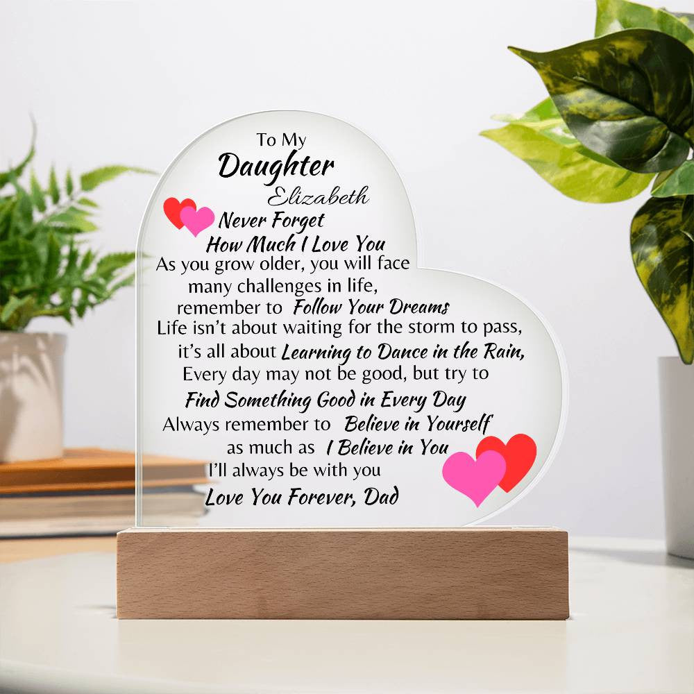 Personalized To My Daughter Acrylic Heart Plaque