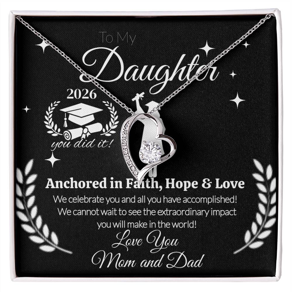 To My Daughter Graduation Necklace 2026 – Anchored in Faith, Hope & Love Gift from Mom and Dad | Graduation Jewelry Keepsake