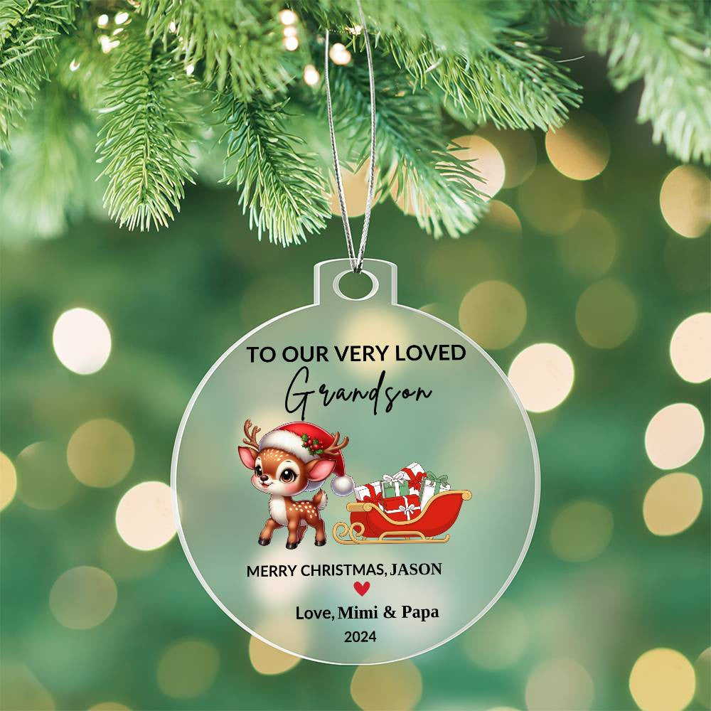 Personalize "To Our Grandson" Christmas Acrylic Ornament!