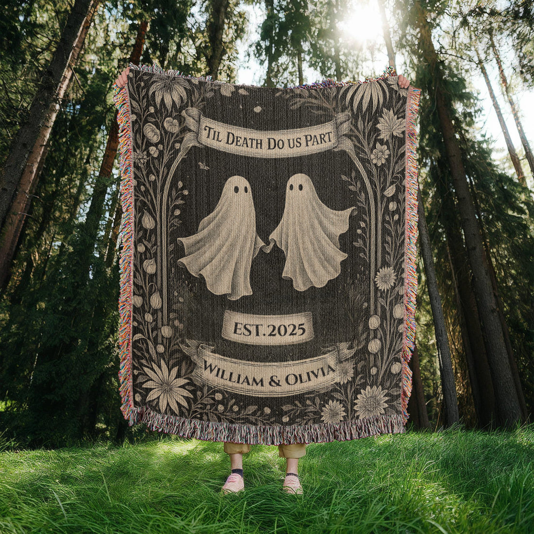Personalized Ghost Couple 'Till Death Do Us Part' | Wedding Gift | Spooky Halloween Blanket  50x60