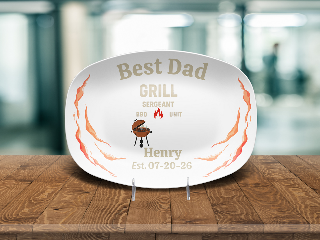 Personalized Grill Master Dad Platter – Custom BBQ Dad Gift with Name & Date – Father’s Day Serving Tray for Dad, Husband, Grandpa