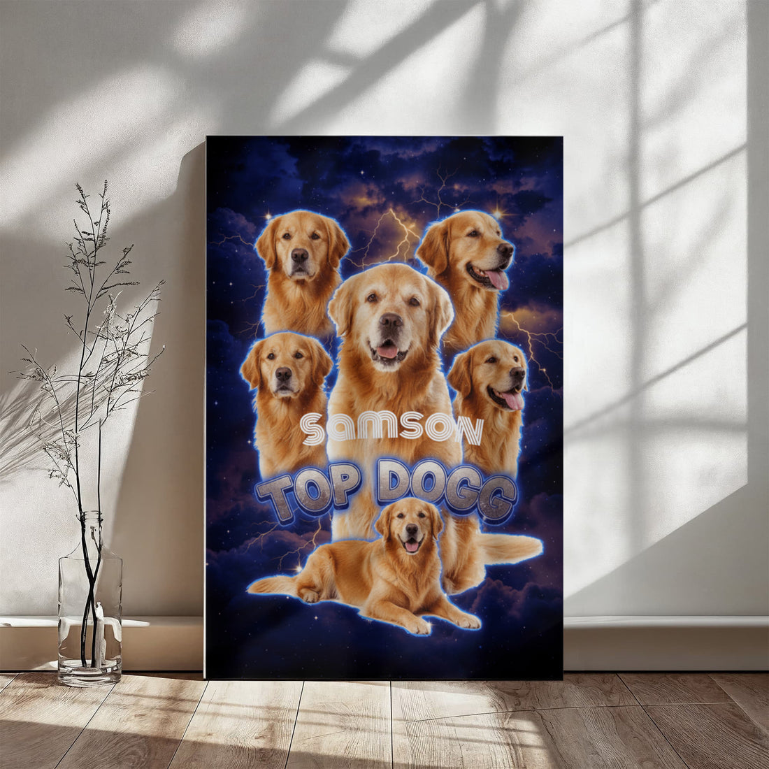 Custom Pet Portrait Canvas – Personalized Dog & Cat Wall Art | Bootleg Style Pet Collage | Unique Gift for Pet Lovers