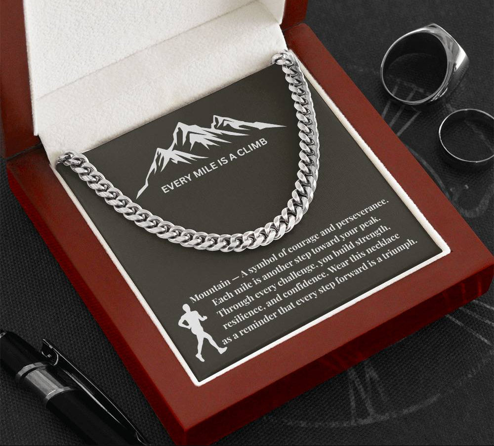 "Every Mile Is A Climb" Cuban Link Chain Necklace with Inspirational Message Card